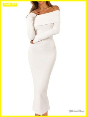 Off Shoulder Long Sleeve Bodycon Midi Sweater Dress Knit Club Night Out